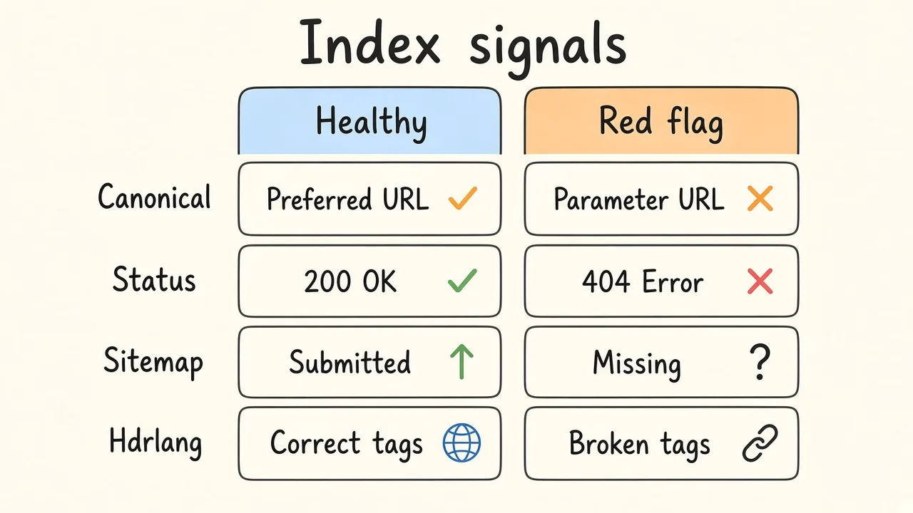 Index signals comparison: healthy patterns versus red flags