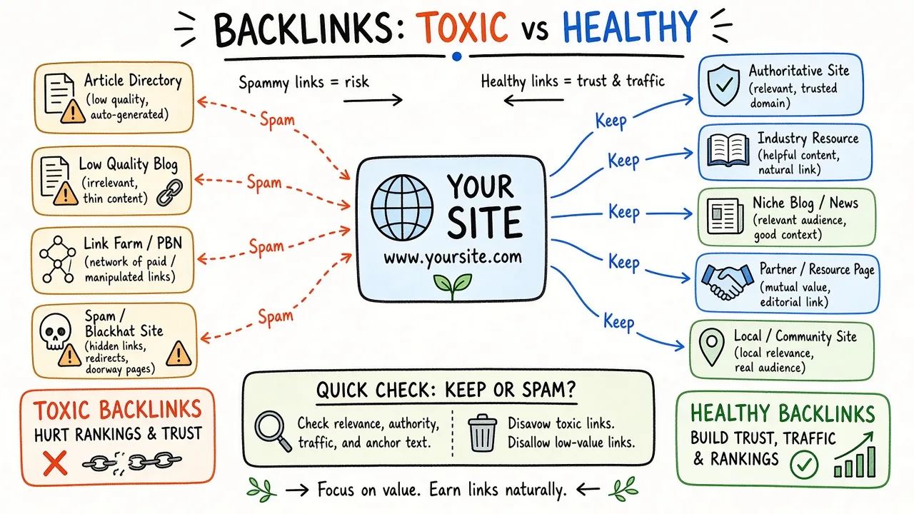 Backlink graph with toxic clusters marked apart from normal citations