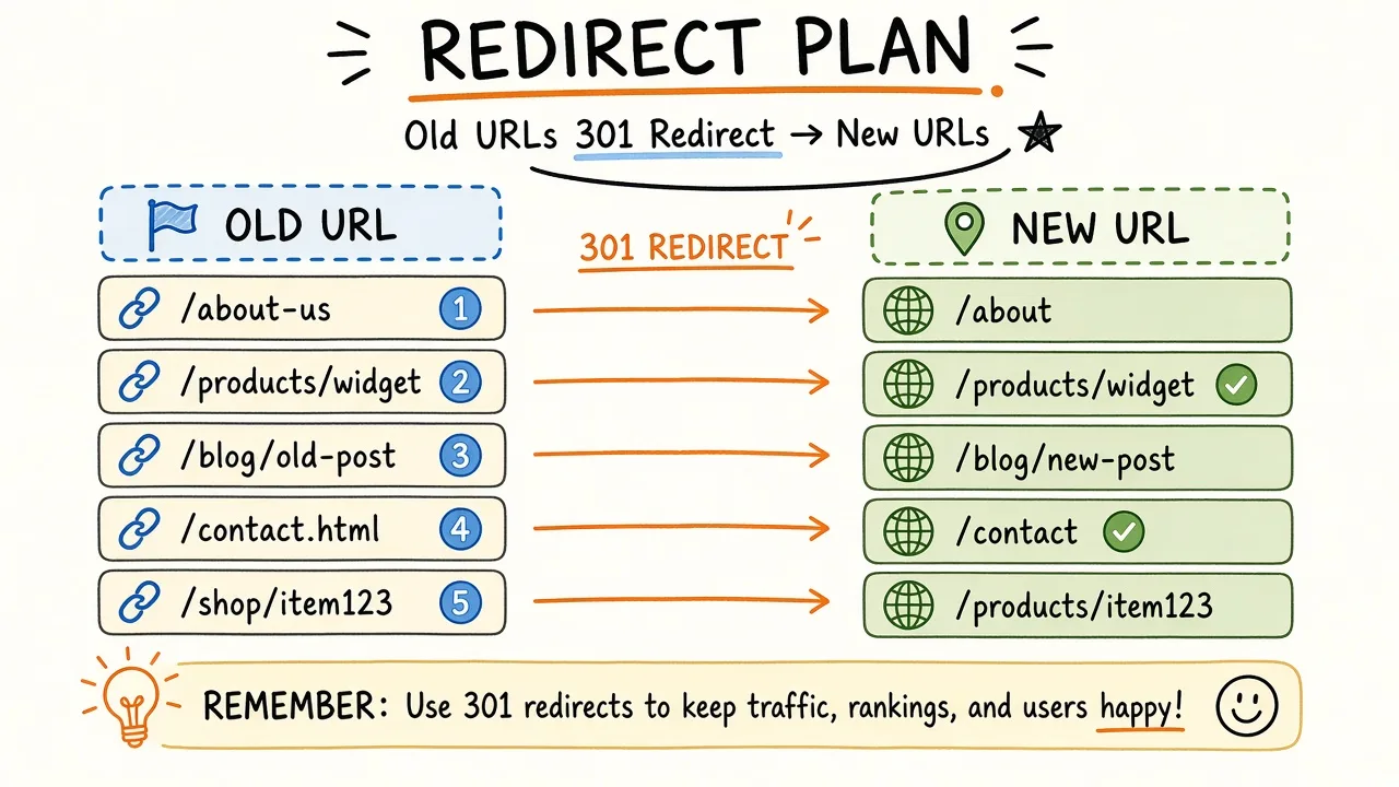 Redirect planning sheet mapping old agency URLs to kept destinations