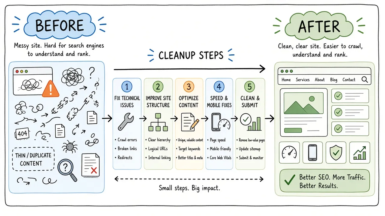 Before and after storyboard of a regional services site cleanup
