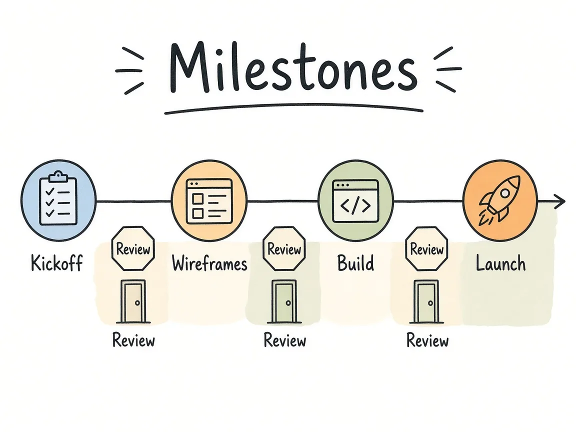Milestone timeline with decision owners