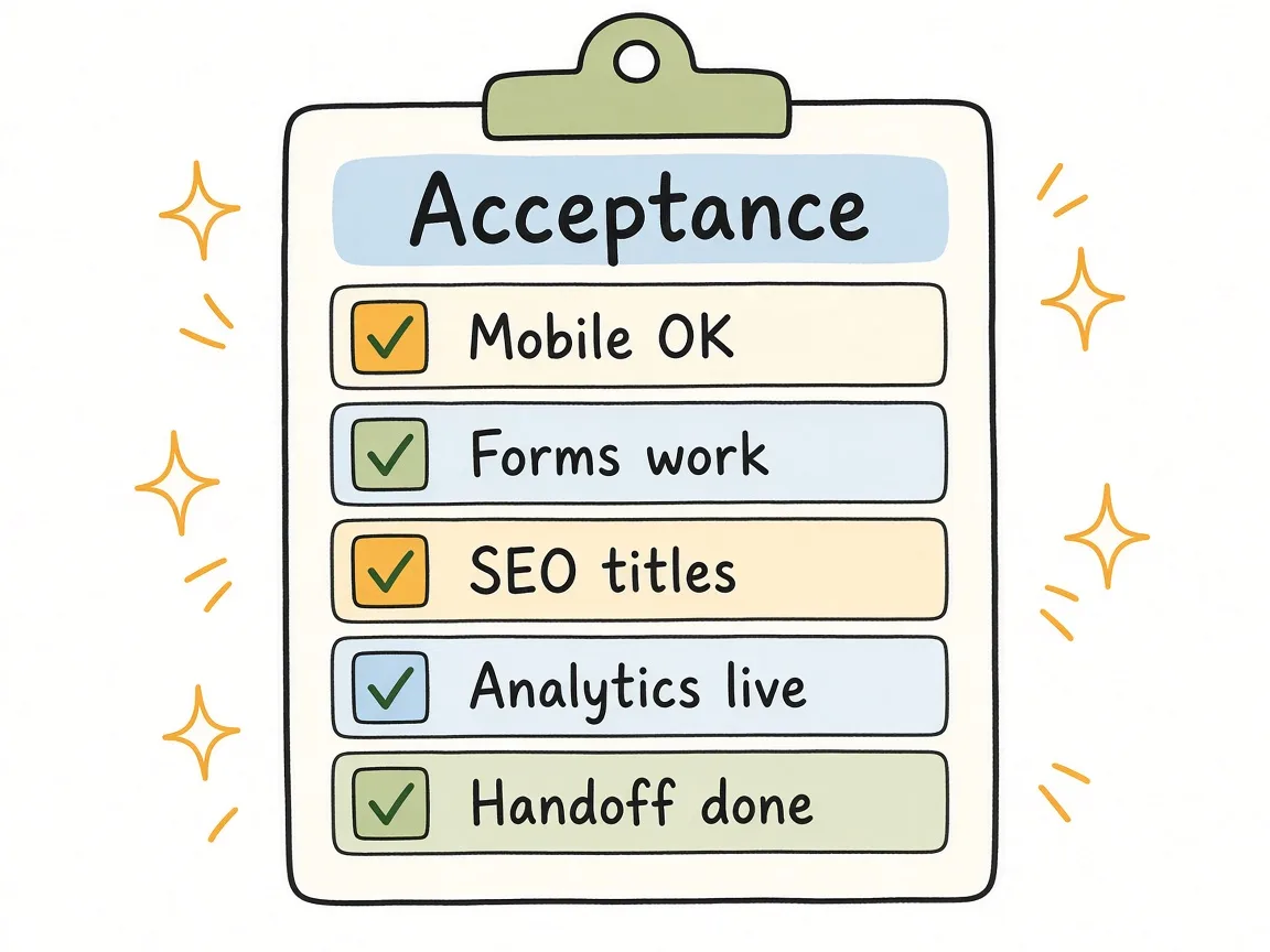 Acceptance checklist used on staging before launch