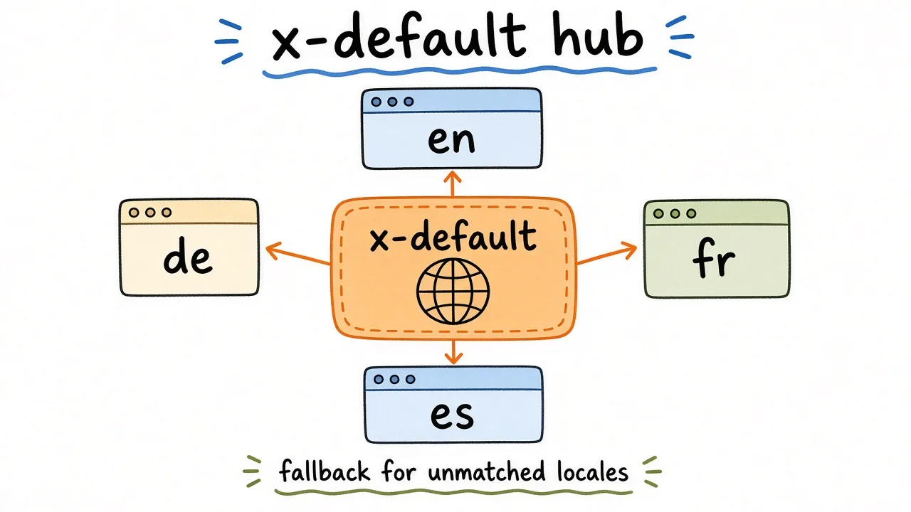x-default as the fallback when language does not match en, de, or fr