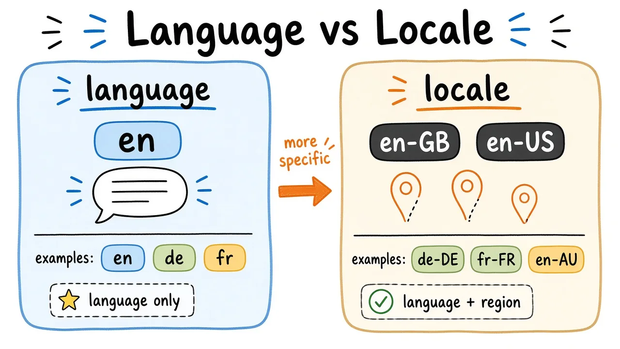 Language-only tags versus language-region locale tags
