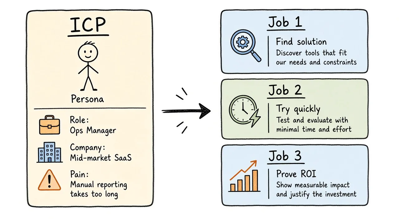 ICP buyer and user roles mapped to site jobs and page destinations