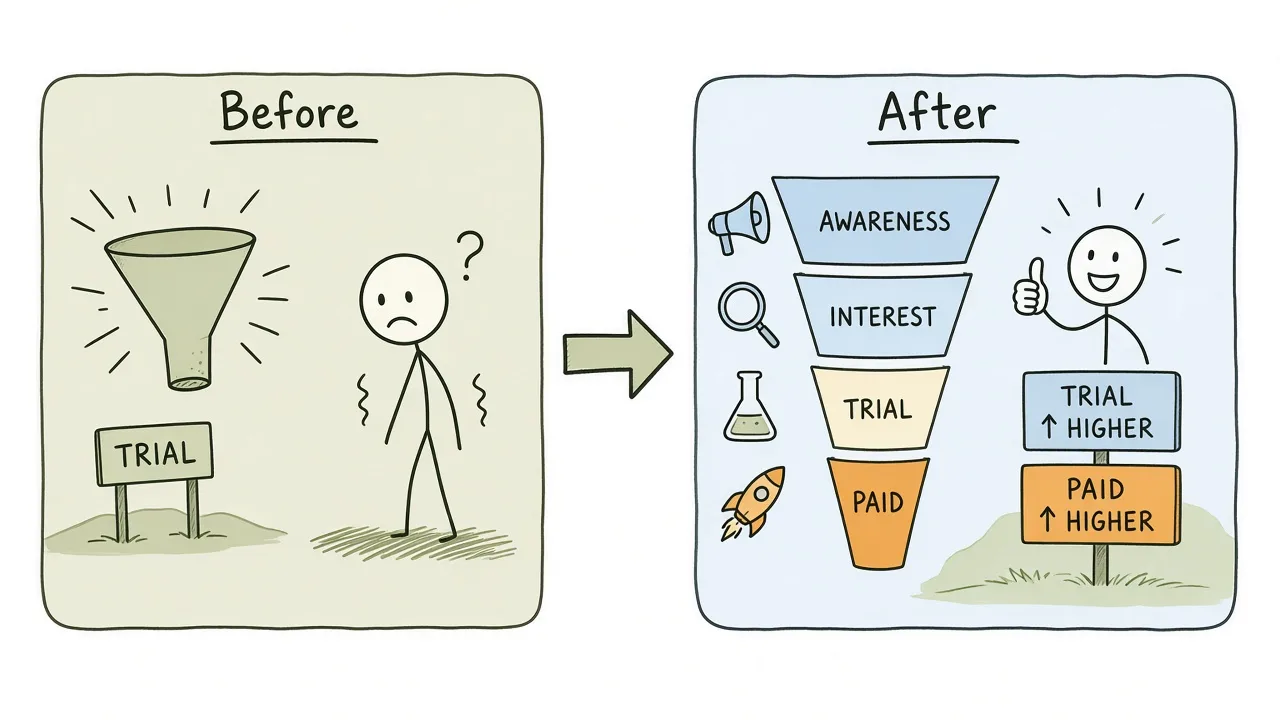 Worked scenario flow from flat trials through ICP, path, events, and a focused first sprint