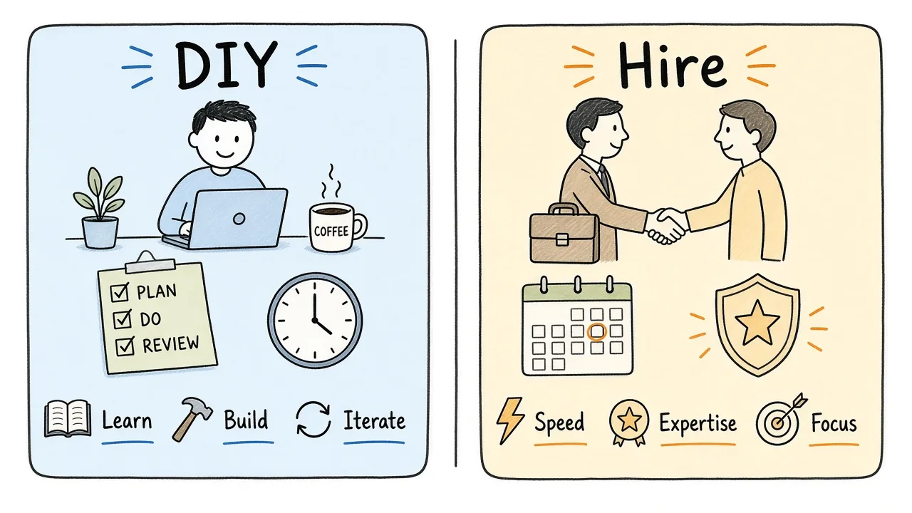 Decision split between DIY ownership and hiring help for connected growth work