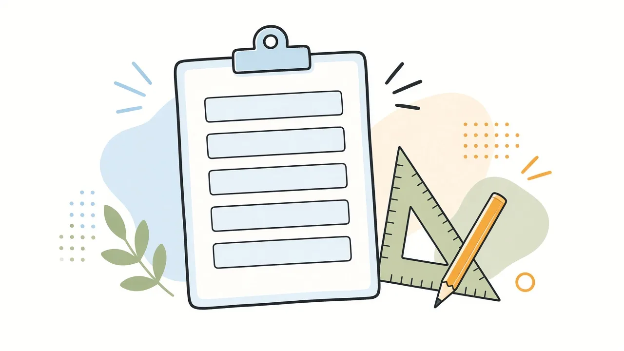 blank brief clipboard and blueprint tools metaphor, no text
