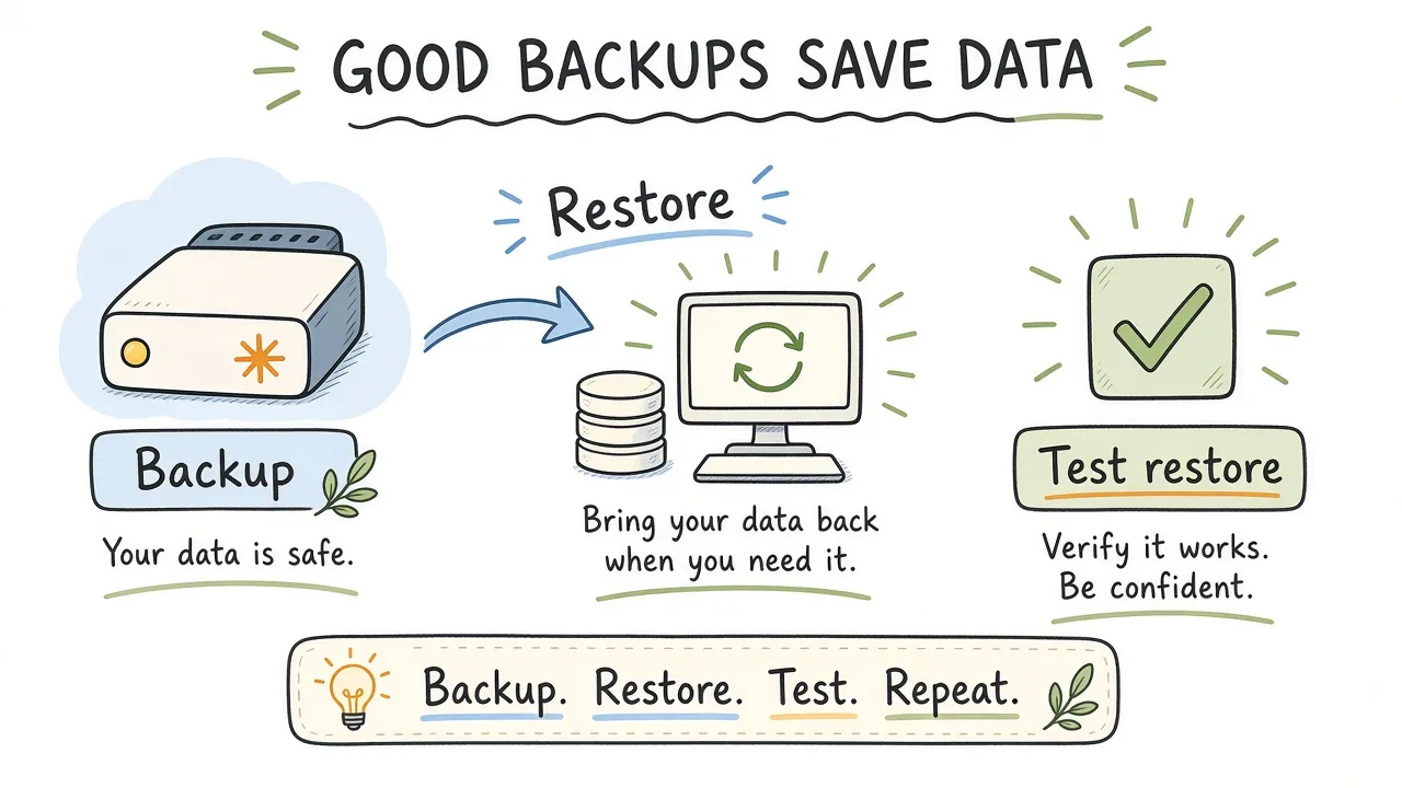 Backup flow from site to offsite storage with a restore test check