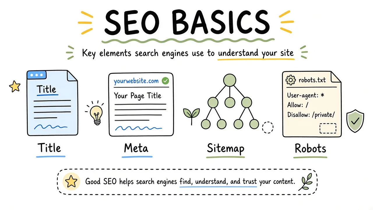 SEO go-live strip for indexable flag, sitemap, titles, and redirects